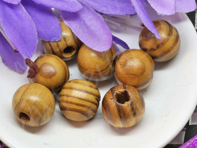 (СКИДКИ!!!) Бусина Округлая полосатая 14*13мм коричнево-св.коричневая (дерево) (10шт.)