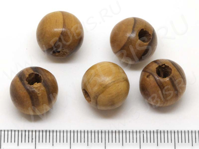 (СКИДКИ!!!) Бусина Округлая полосатая 14*13мм коричнево-св.коричневая (дерево) (10шт.)
