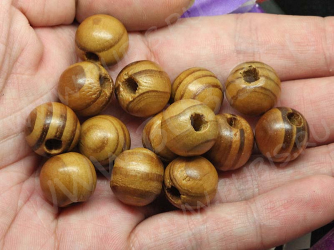 (СКИДКИ!!!) Бусина Округлая полосатая 14*13мм коричнево-св.коричневая (дерево) (10шт.)