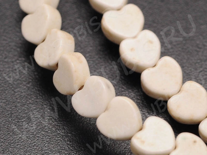 (ОПТ) Бусина каменная Сердце 13 5,8*5,5*2,8мм Бирюза бежевая синт. (камни) (НИТЬ)