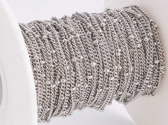 Цепочка S48 Ювелирная сталь панцирная "Бордюрная" с ронделями 2*1,5мм цвет платины (Хирургическая сталь)(50см)