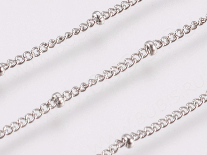 Цепочка S48 Ювелирная сталь панцирная "Бордюрная" с ронделями 2*1,5мм цвет платины (Хирургическая сталь)(50см)