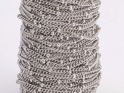 Цепочка S48 Ювелирная сталь панцирная "Бордюрная" с ронделями 2*1,5мм цвет платины (Хирургическая сталь)(50см)