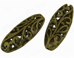 Бусина 080 Овальная ажурная 23,5*9,5*6,3мм античная бронза (литьё)