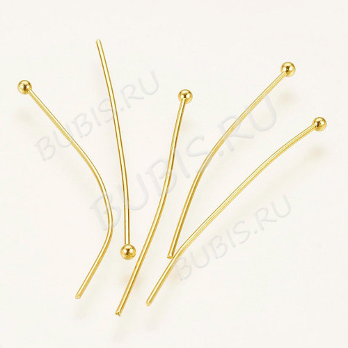 Штифт с шариком ювелирная сталь 30*0,6мм Real 24k Gold Plated золотистый (Хирургическая сталь) (10шт) 