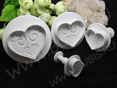 Плунжер 02 Сердечки набор 6*5,5см, 5*4,5см, 4*3,5см и 3*2,5см белый (пластик) (инструменты для моделирования) (4шт.)