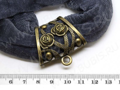 Бусина с петлёй 059 Бейл с розами для платка 39*37*18мм античная бронза (литьё)