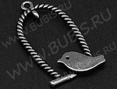 Подвеска Птичка 11 двусторонняя 32,5*18,5*3мм чёрный никель (литьё)