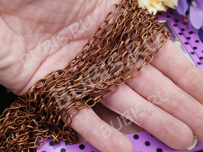 Цепочка I042 с простым плетением звено 6,5*4мм античная медь (Iron) (50см)