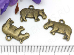 Подвеска Бегемотик 01 тонкое 3D 20,5*14,5*2мм античная бронза (литьё)
