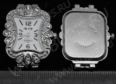 Заготовка для часов 082 прямоугольная 4 петли 34*27,8*7,4мм цвет платины и прозрачные стразы (часы)
