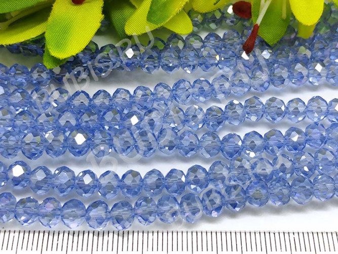 (ОПТ) Бусина Абакус гранёный 6*6*4,5мм Хрусталь св.синий с АВ прозрачный (имитация Сваровски) (100шт.)