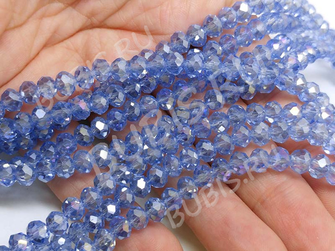 (ОПТ) Бусина Абакус гранёный 6*6*4,5мм Хрусталь св.синий с АВ прозрачный (имитация Сваровски) (100шт.)