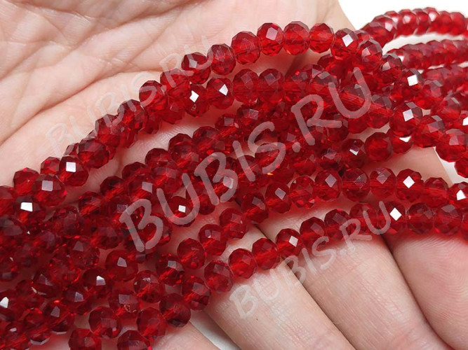 (ОПТ) Бусина Абакус гранёный 6*6*4,5мм Хрусталь т.красный прозрачный (имитация Сваровски) (100шт.)