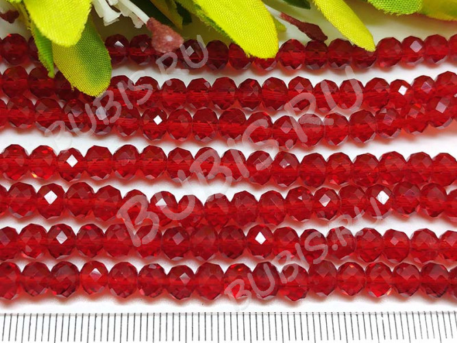 (ОПТ) Бусина Абакус гранёный 6*6*4,5мм Хрусталь т.красный прозрачный (имитация Сваровски) (100шт.)
