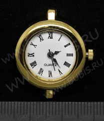 Заготовка для часов 095 Округлая с римскими цифрами 28*24,5*7мм золотистый+белый (часы)