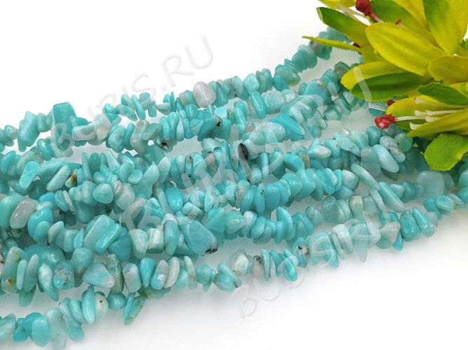 Крошка (галтовка) каменная 170 5-9мм Амазонит голубоватый натуральный (камни) (нить 43-45см)