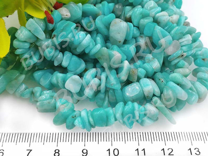 Крошка (галтовка) каменная 170 5-9мм Амазонит голубоватый натуральный (камни) (нить 43-45см)