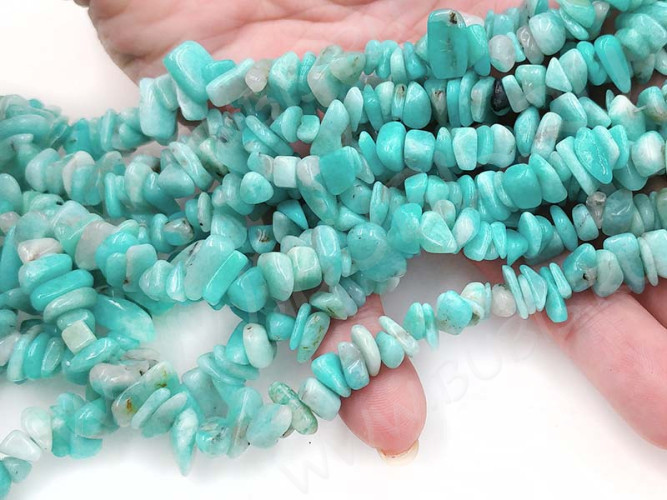 Крошка (галтовка) каменная 170 5-9мм Амазонит голубоватый натуральный (камни) (нить 43-45см)