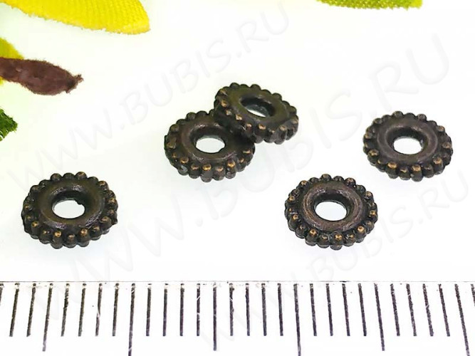 Рондели 076 колёсики 6*6*1,3мм античная бронза (литьё) (20шт.)