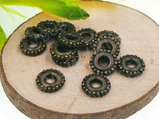 Рондели 076 колёсики 6*6*1,3мм античная бронза (литьё) (20шт.)