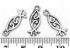 (СКИДКИ!!!) Подвеска Рыбка 23 двусторонняя ажурная 20*7,5*1,6мм античное серебро (литьё) (10шт.)