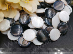 (ОПТ) Бусина Круг 16 перламутр 15*15*3мм МИКС бело-чёрный (камни) (перламутр и ракушки) (НИТЬ)