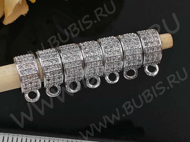 Бусина с петлёй 102 Бейл c инкрустацией 9,5*7,5*4мм цвет платины и прозрачный (Milano LUX) (Brass и фианиты)