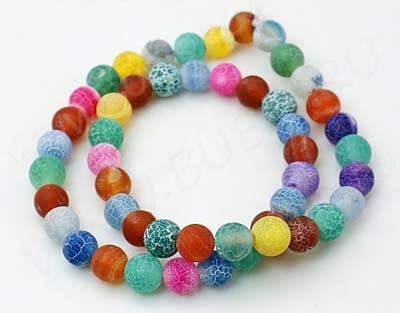 (ОПТ) Бусина округлая 8мм матовый Агат кракле МИКС (камни) (НИТЬ)