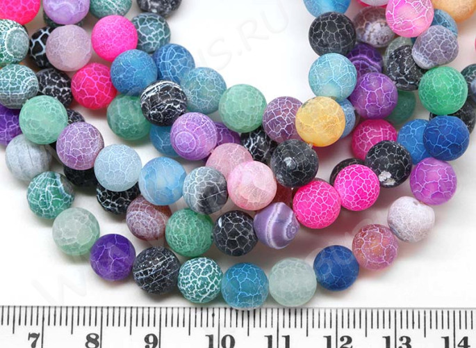 (ОПТ) Бусина округлая 8мм матовый Агат кракле МИКС (камни) (НИТЬ)