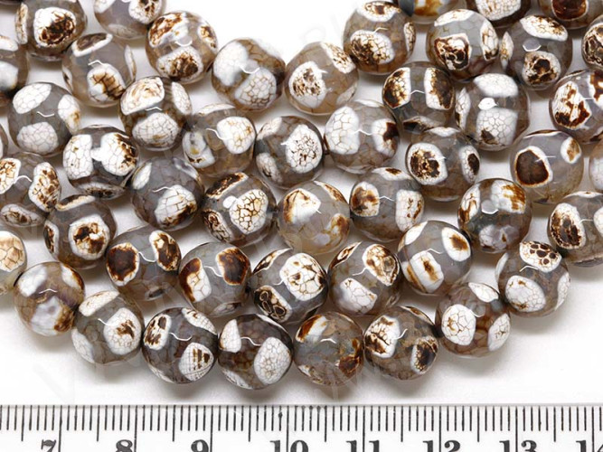 (ОПТ) Бусина округлая ГРАНЁНАЯ 10мм Агат Жираф бело-коричневый (камни) (НИТЬ)