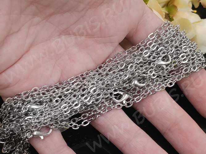 Шнур с замочком 40 Цепочка для кулона 4*3мм цвет платины (Iron) (60см)
