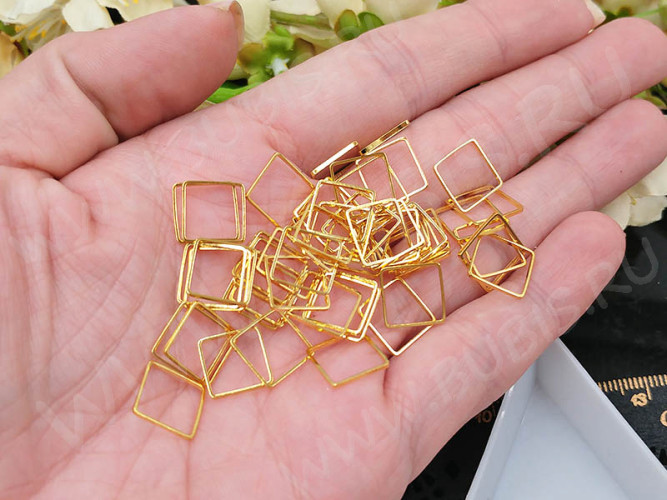 Декоративный элемент 101 Квадрат рамка контур коннектор 10*10*0,7мм золотистый (Brass) (10шт.)