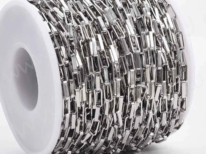 Цепочка S28 Ювелирная сталь прямоугольное звено  8*3*1,5мм цвет платины (Хирургическая сталь) (50см)