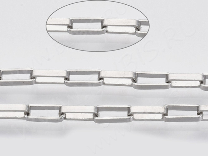 Цепочка S28 Ювелирная сталь прямоугольное звено  8*3*1,5мм цвет платины (Хирургическая сталь) (50см)