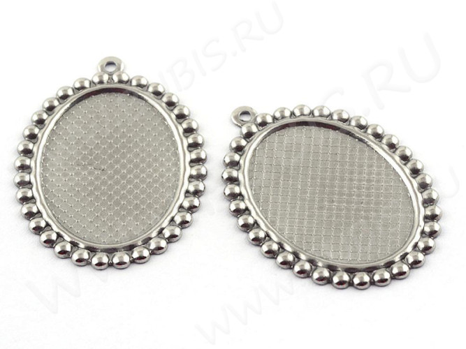Подвеска-сеттинг Овал 61 с "шариками" (сеттинг 18*13мм) 27*19*1,3мм цвет платины (Хирургическая сталь)