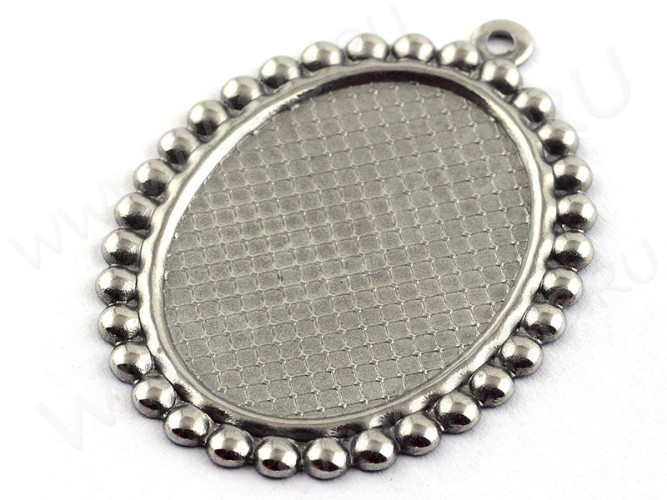 Подвеска-сеттинг Овал 61 с "шариками" (сеттинг 18*13мм) 27*19*1,3мм цвет платины (Хирургическая сталь)