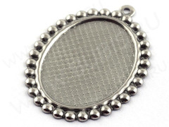 Подвеска-сеттинг Овал 61 с &quot;шариками&quot; (сеттинг 18*13мм) 27*19*1,3мм цвет платины (Хирургическая сталь)