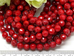 (ОПТ) Бусина округлая ГРАНЁНАЯ 6мм Коралл НАТУРАЛЬНЫЙ красный (камни) (НИТЬ)