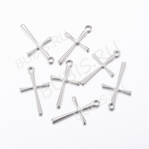 Подвеска Крестик 19 тонкий 16*9,5*0,8мм цвет платины (Хирургическая сталь) 