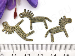 Подвеска Лошадь 05 двусторонняя Зебра 28*18*1,1мм античная бронза (литьё)