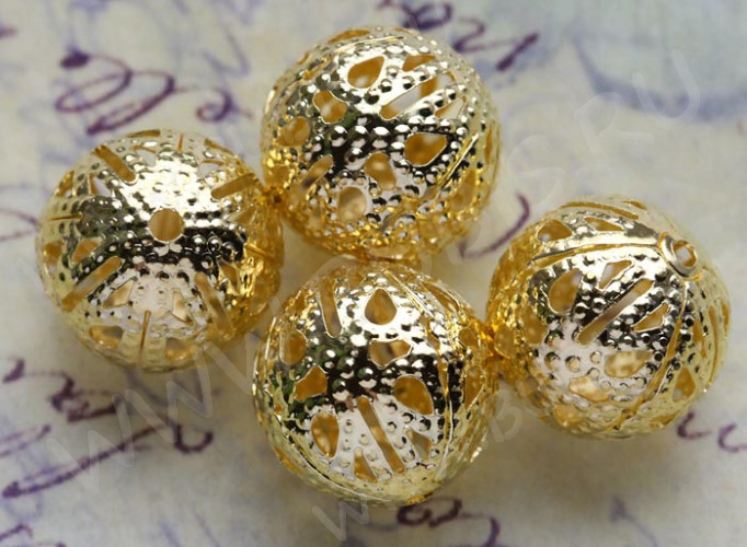 Бусина ажурная 01 "Шарик" 14мм золотистый (Iron) (5шт)