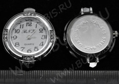 Заготовка для часов 083 округлая 4 петли 31,3*27,7*7,7мм цвет платины и прозрачные стразы (часы)