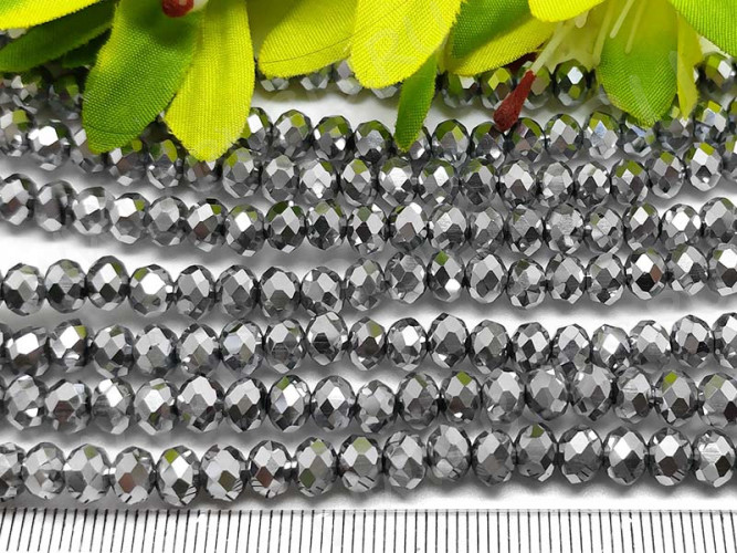 (СКИДКИ!!!) Бусина Абакус гранёный 6*6*4,5мм Хрусталь т.серебристый непрозрачный (имитация Сваровски) (10шт.)