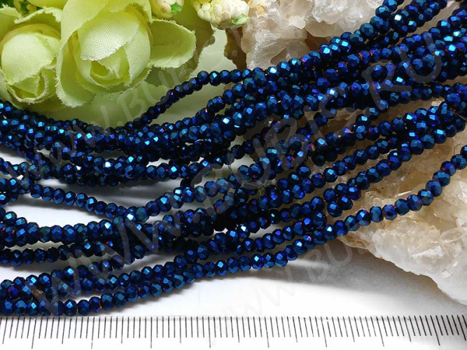 Бусина кристалл гранёный абакус 3*3*2мм синий с бензином непрозрачный (имитация Сваровски) (50шт.)