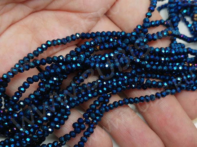 Бусина кристалл гранёный абакус 3*3*2мм синий с бензином непрозрачный (имитация Сваровски) (50шт.)