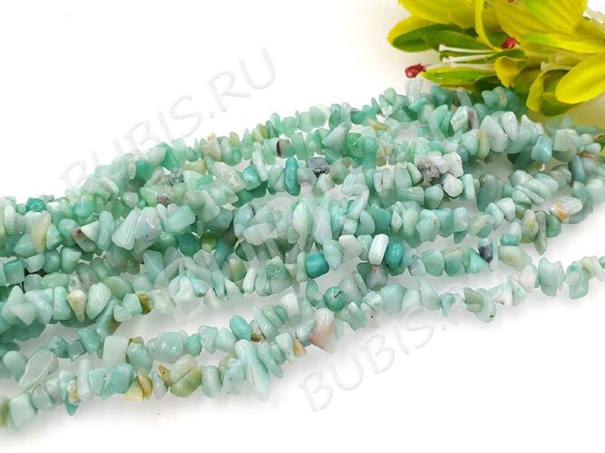 Крошка (галтовка) каменная 171 5-9мм Амазонит зеленоватый натуральный (камни) (нить 43-45см)