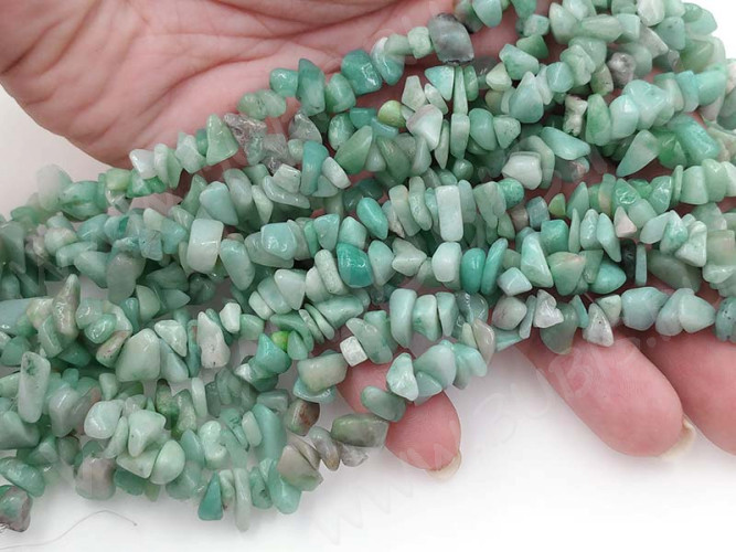 Крошка (галтовка) каменная 171 5-9мм Амазонит зеленоватый натуральный (камни) (нить 43-45см)
