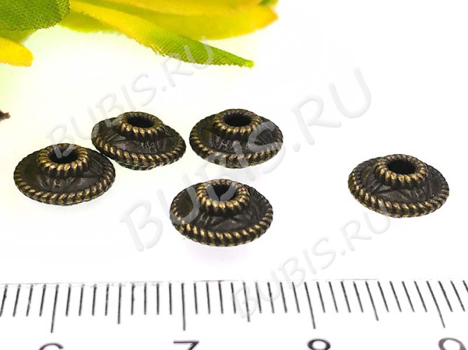 (СКИДКИ!!!) Рондели 077 Юлы 9*9*4,3мм античная бронза (литьё)(10шт)