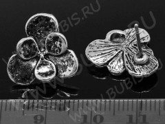 Пуссеты (&quot;гвоздики&quot;) №065 Цветочек 16*15,5*14мм античное серебро (литьё) (1 пара)